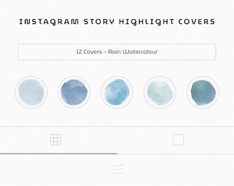 12 cubiertas de resaltado de Instagram de color acuarela azul, diseño simple, iconos mínimos de Instagram, iconos minimalistas de redes sociales