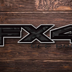 FX4 Series (Maverick, Ranger, F150, F250, F350, F450) Off Road Truck Bed Side 4WD Decal Set (2) Shadow Black Camo