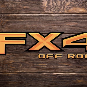 FX4 (Maverick, Ranger, F150, 250, 350, F450 Dually) Ford Off Road Truck Bed Side 4WD Decal Set (2) Orange Neon