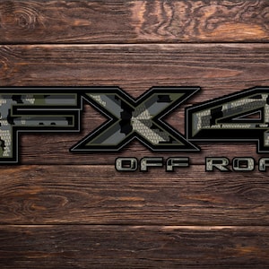 Ford FX4 Series ( Maverick, Ranger, F150, F250, F350 F450 Dually) Off Road Truck Bed Side 4WD Decal Set (2) Kuiu Verde Camo