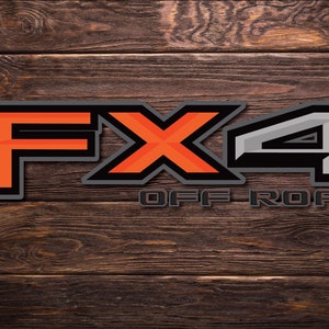 FX4 (Maverick, Ranger, F150, 250, 350, F450 Dually) Ford Off Road Truck Bed Side 4WD Decal Set (2) Athletic Orange