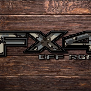 Ford FX4 Series ( Maverick, Ranger, F150, F250, F350 F450 Dually) Off Road Truck Bed Side 4WD Decal Set (2) Kuiu Vias Camo