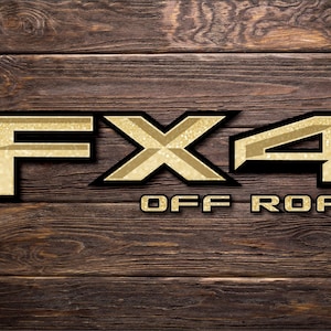 FX4 Series (Maverick, Ranger, F150, F250, F350, F450) Off Road Truck Bed Side 4WD Decal Set (2) Gold Printed Glitter Glam