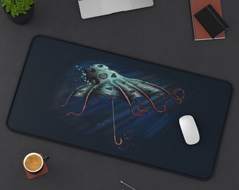 Umbrella Octopus Desk Mat: Whimsical Kraken Gaming Mouse Pad