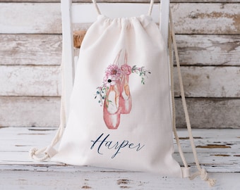 Personalized Ballet Drawstring Backpack, Custom, Canvas Bag, Ballerina, Gifts Under 20, Shopping Bag, Dance Bag, Birthday, Christmas