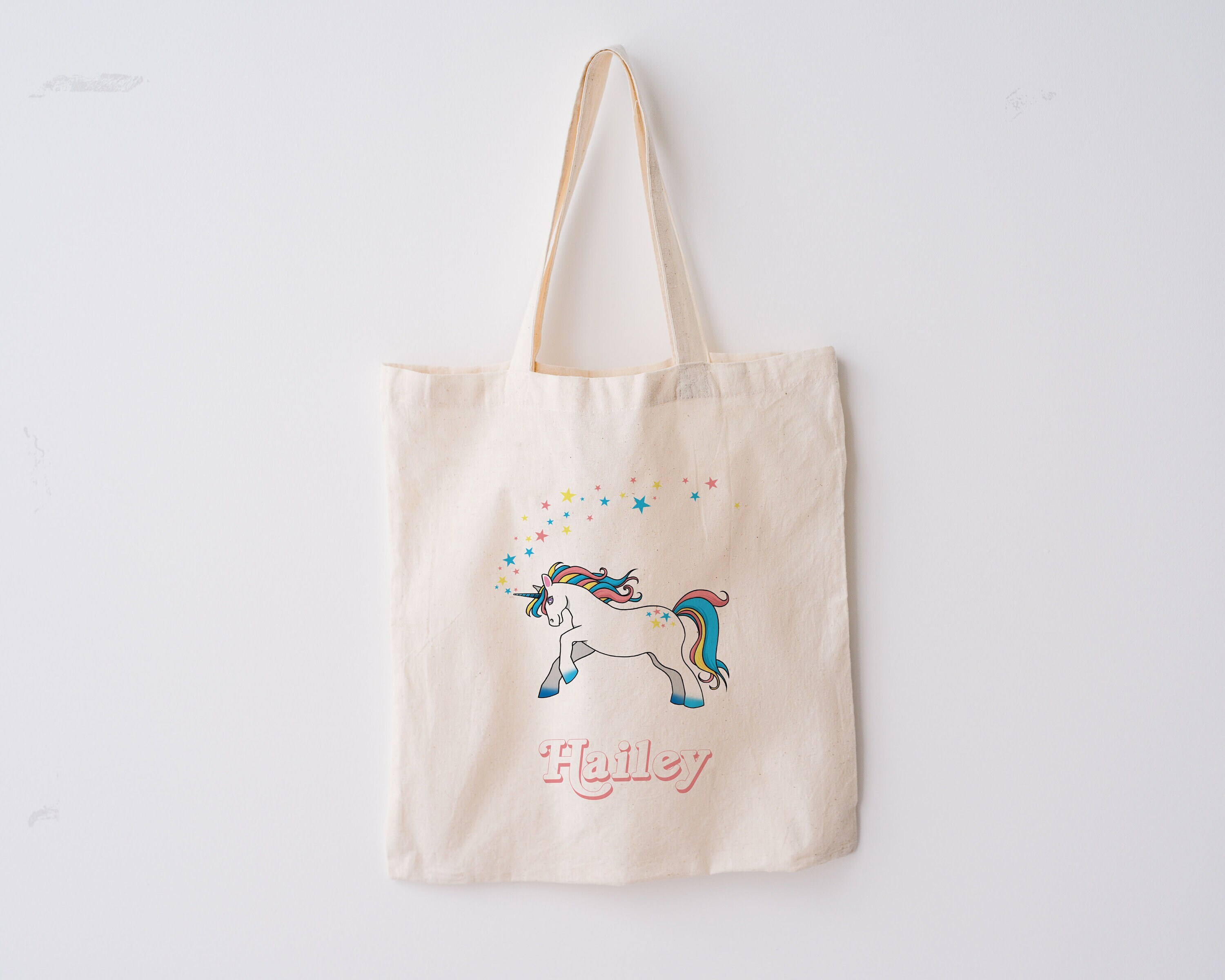 PERSONALISED BIRTHDAY GIFT COTTON TOTE BAG Cute unicorns design ANY AGE & NAME 