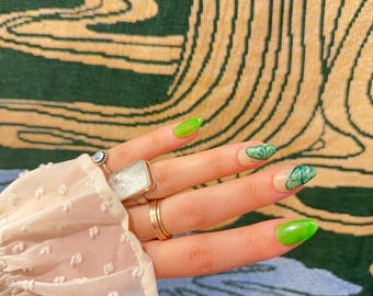 Grüner Schmetterling, Fairy Press-On Nails, Almond Short