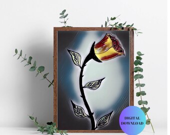 Printable flower poster, Rose print, Flower gift for her, Downloadable art print