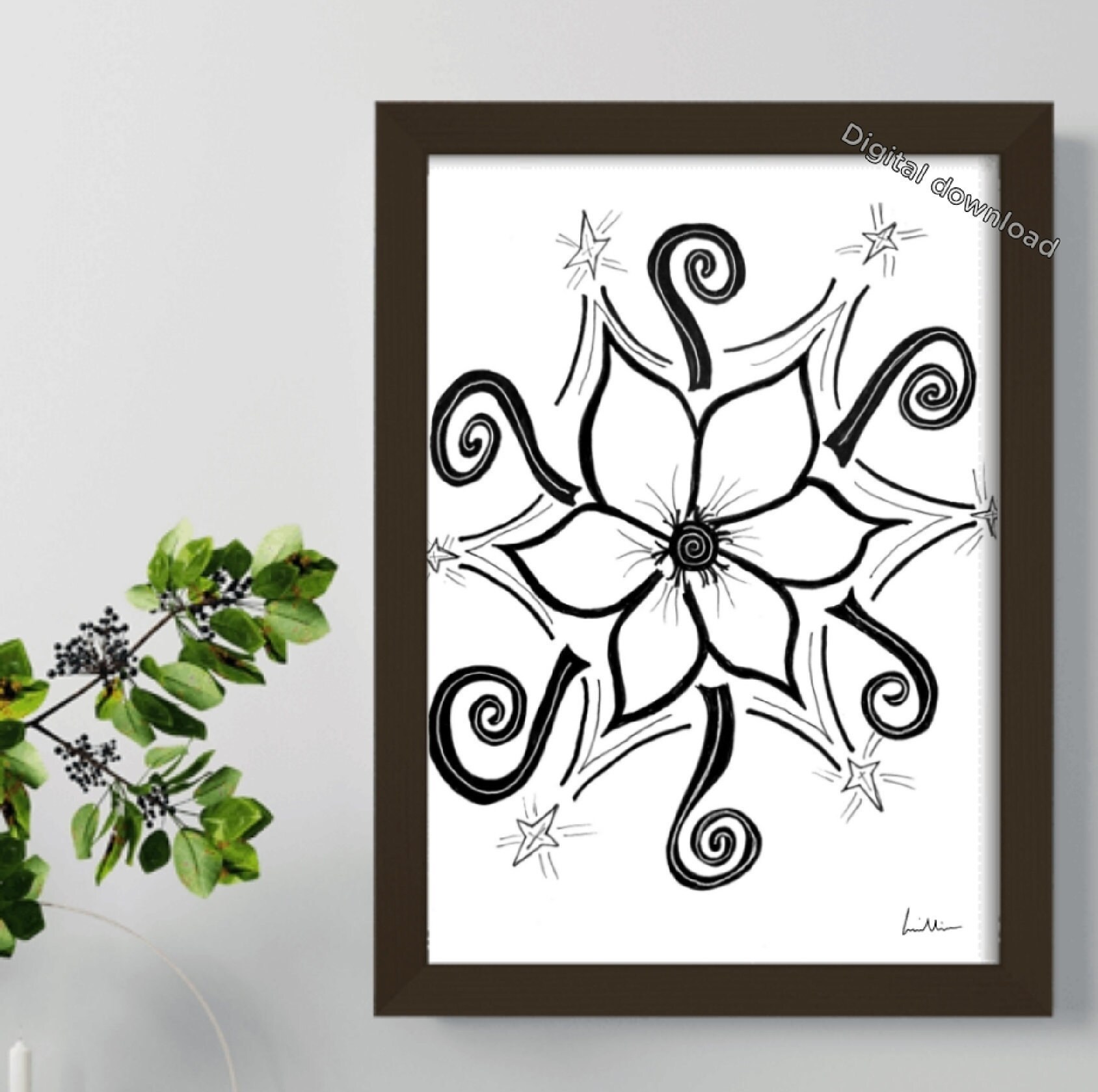 Printable Flower Wall Art Black and White Home Decor Digital | Etsy