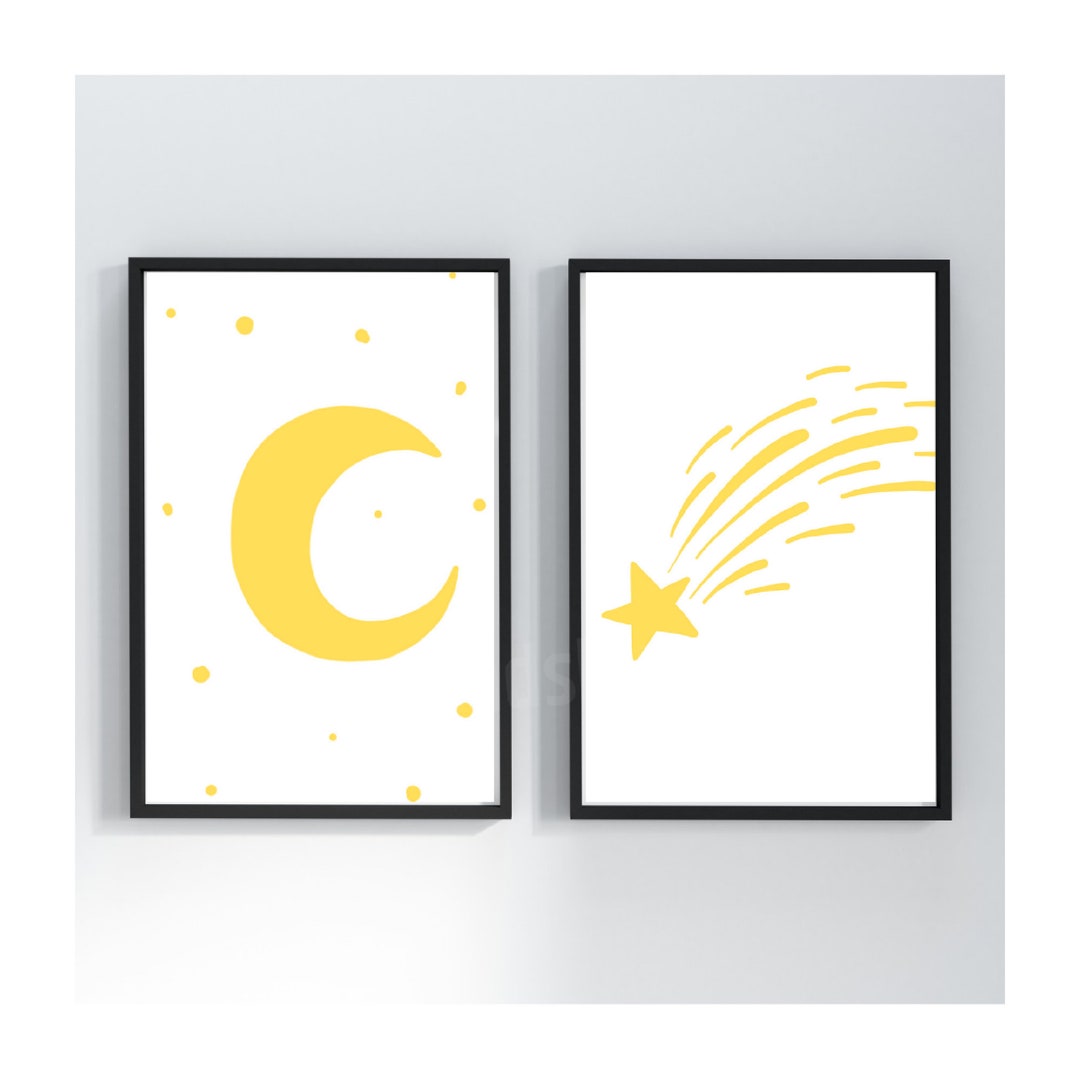 Moon and Star Digital Downloads, Printable Wall Art, Nursery Decor - Etsy