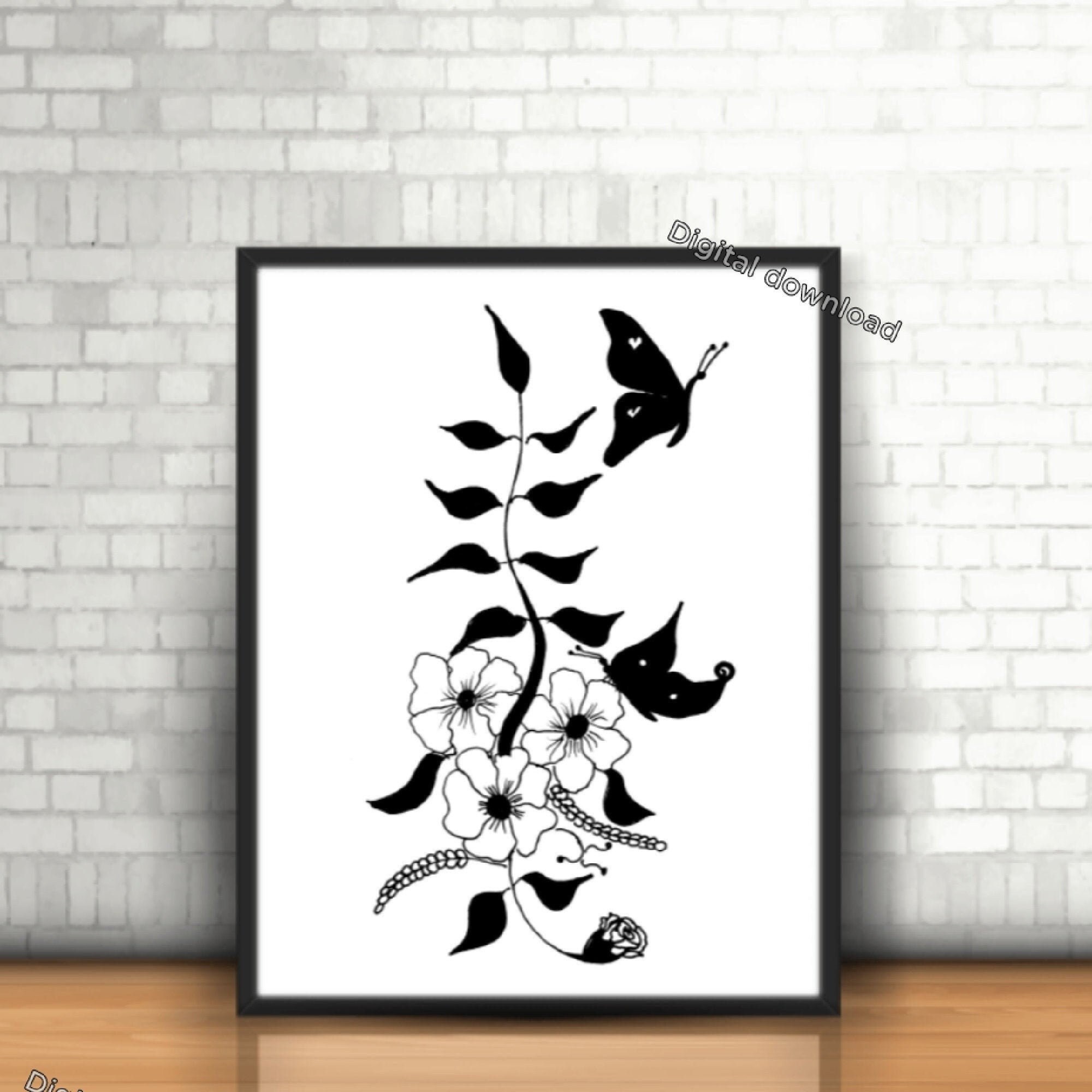 Printable wall art black and white flower Print gift for her | Etsy