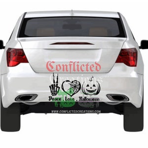 Peace, love and Halloween decal/ Halloween/ spooky decal/ spooky car decal/ Halloween decal / water bottle decal/ spooky/ goth/ spooky life image 2