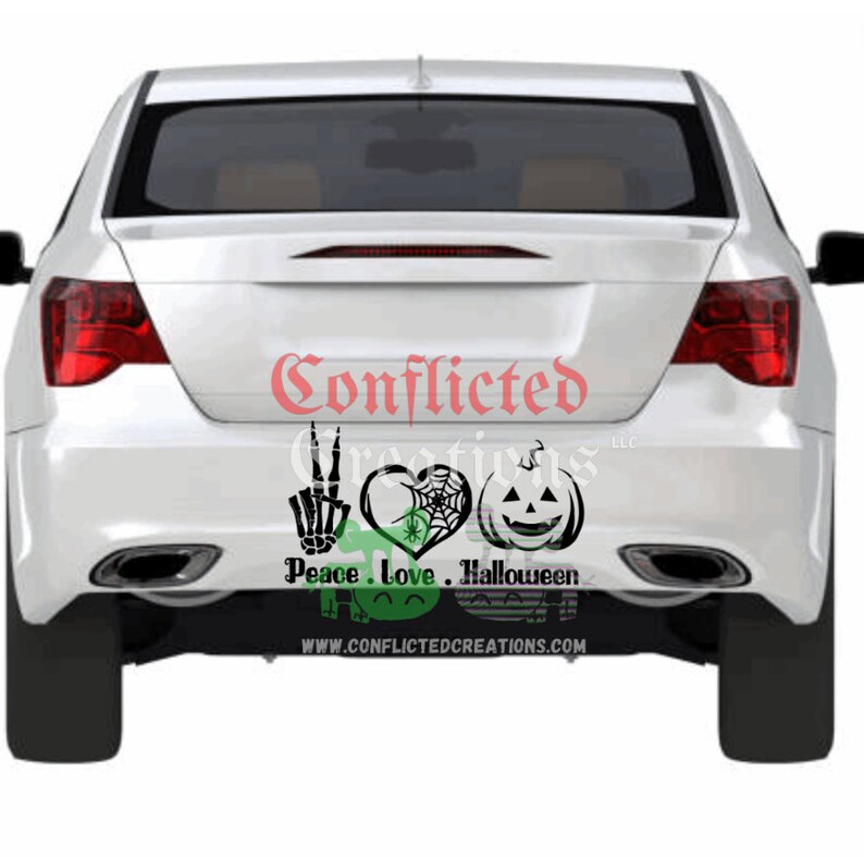 Peace, love and Halloween decal/ Halloween/ spooky decal/ spooky car decal/ Halloween decal / water bottle decal/ spooky/ goth/ spooky life image 2