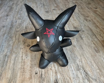 Large Vegan leather Baphomet plushie / Vegan leather / Faux leather / Baphomet / Goth doll / Satanism / horror doll/ emotional support doll