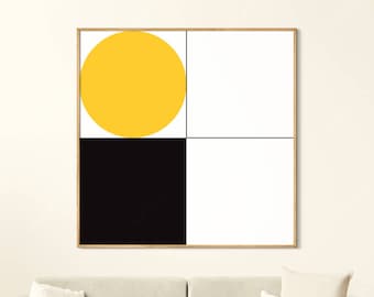 Abstract Geometric Print, Yellow Black White Modern Scandinavian Design, Living Room Canvas, Nursery Wall Art, Office Art, by DOWDESIGN