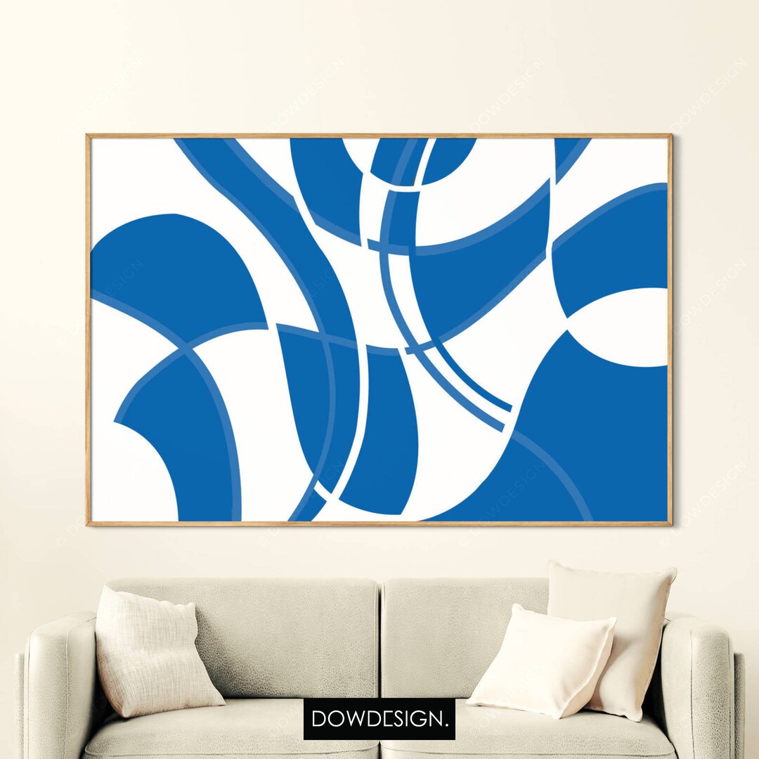 Blue White Abstract Lines Print, Modern Scandinavian Design Poster ...