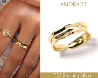 Unregelmäßiger dicker Goldring, 18K vergoldeter 925 Sterling Silber Wellenring, verstellbarer stapelbarer schlichter Schlichter Ring, trendy Statement Ring