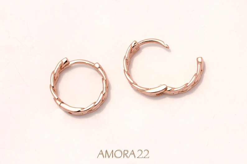 Rose Gold Chain Link Hoop Earrings Rose Gold Plated 925 Etsy