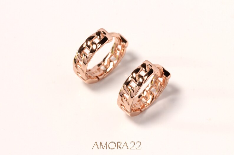 Rose Gold Chain Link Hoop Earrings Rose Gold Plated 925 Etsy