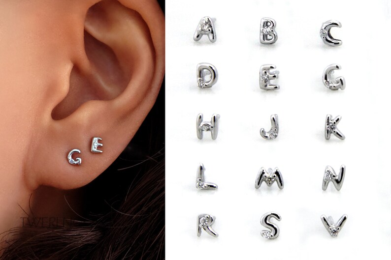 Sterling Silver Alphabet Stud Earring 925 Initial Letter Etsy