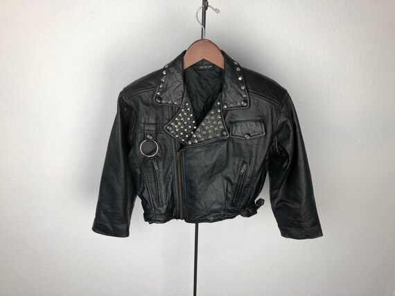 LEATHER BIKER JACKET / Studded Crop Leather Jacket