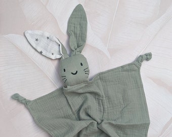 JH Collection Green Moon & Stars Bunny Rabbit Cotton Muslin Comforter Snuggie Lovey