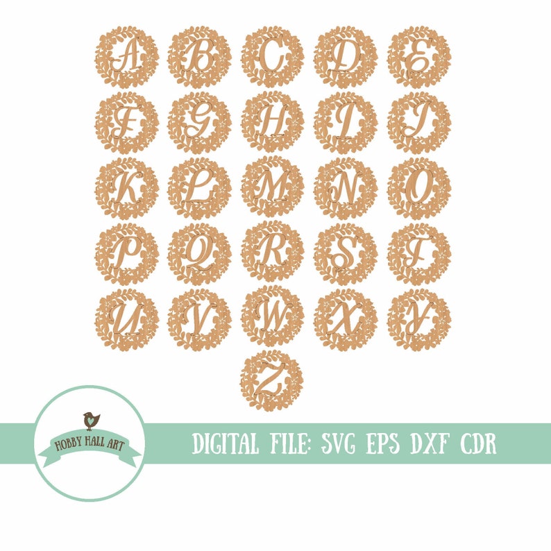 Download Wreath alphabet SVG. Coasters vector. Wreath Monogram. | Etsy