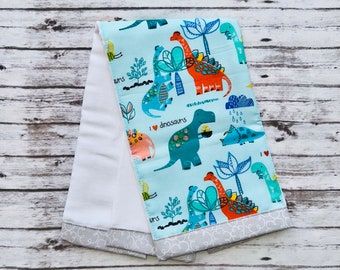 Blue Dinosaur Burp Cloth | Premium 6-Ply Tri-Fold Burp Cloth | Made in Hawaii | Baby Shower Gift | Infant Accessories |Made in the USA