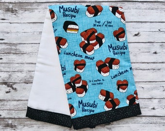 Blue Musubi Burp Cloth | Premium 6-Ply Tri-Fold Burp Cloth | Made in Hawaii | Baby Shower Gift | Infant Accessories | Made in the USA