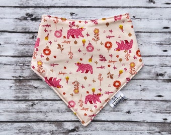 Pink Bear Bandana Bib | Baby Bib | Made in Hawaii | Baby Shower Gift | Infant Accessories | Handmade | Made in the USA | Hawaiʻi Fabric