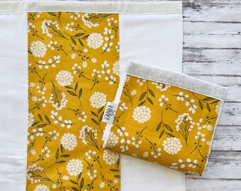 Mustard Dandelion Burp Cloth | Premium 6-Ply Tri-Fold Burp Cloth | Made in Hawaii | Baby Shower Gift | Infant Accessories | Made in the USA