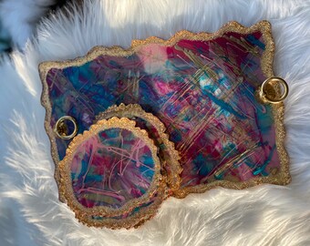 Abstract tray and coasters