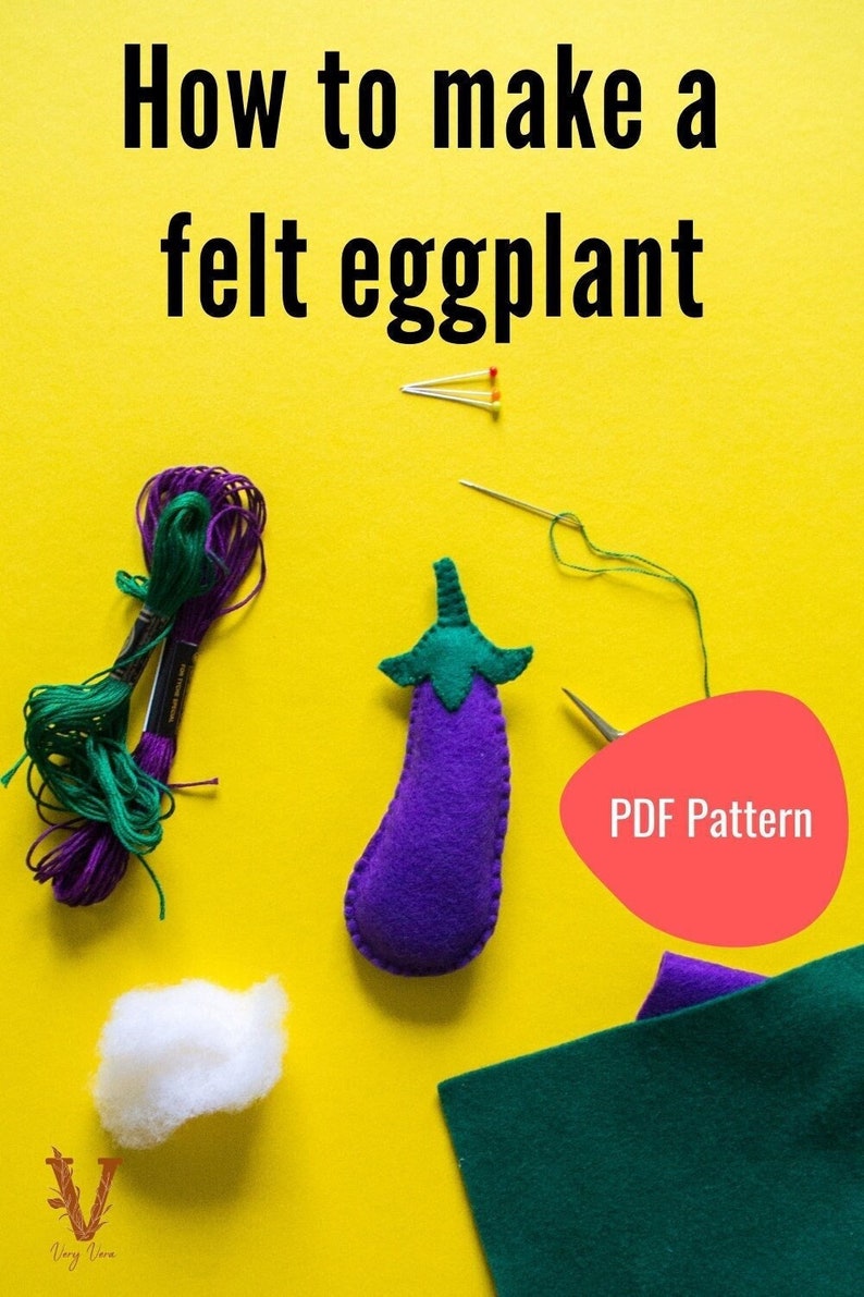 Eggplant felt sewing pattern pdf afbeelding 1