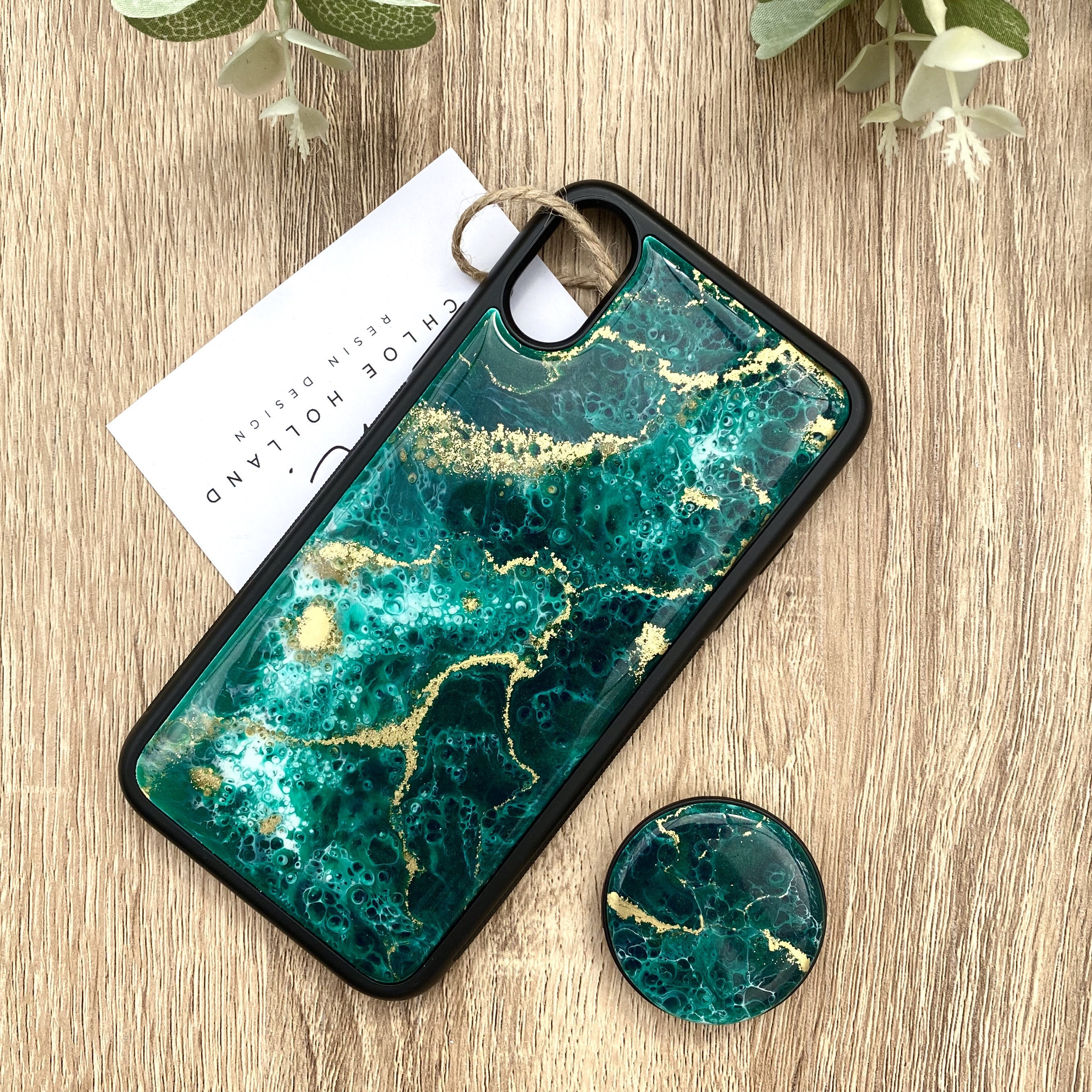 Handmade Resin Phone Case & Phone Grip Set Multiple Colours 