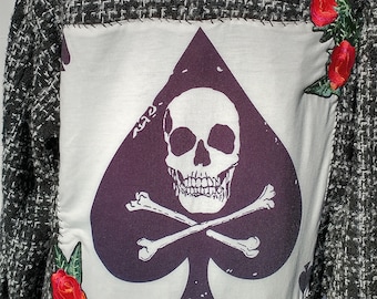 Studded Skulls and Roses Tweed Moto Jacket