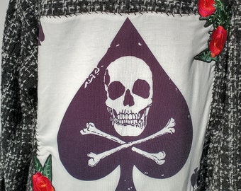 Studded Skulls and Roses Tweed Moto Jacket
