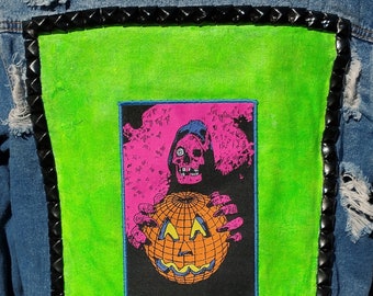 Halloween Forever painted and studded denim jacket