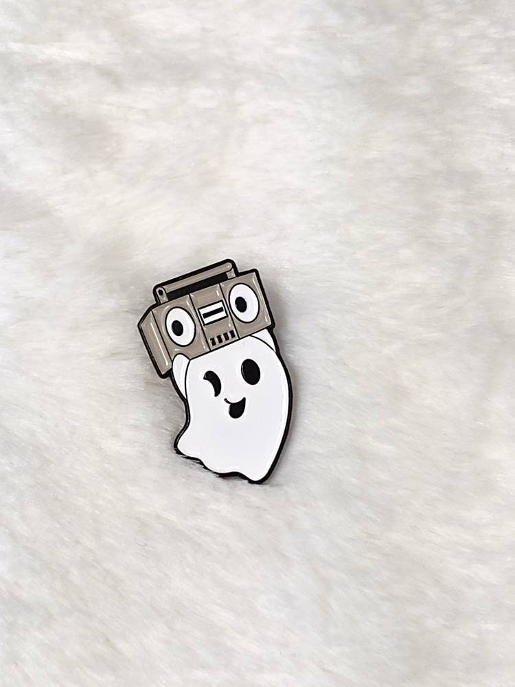 Boombox Ghost enamel pin