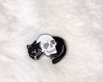 Black Cat and Skull enamel pin
