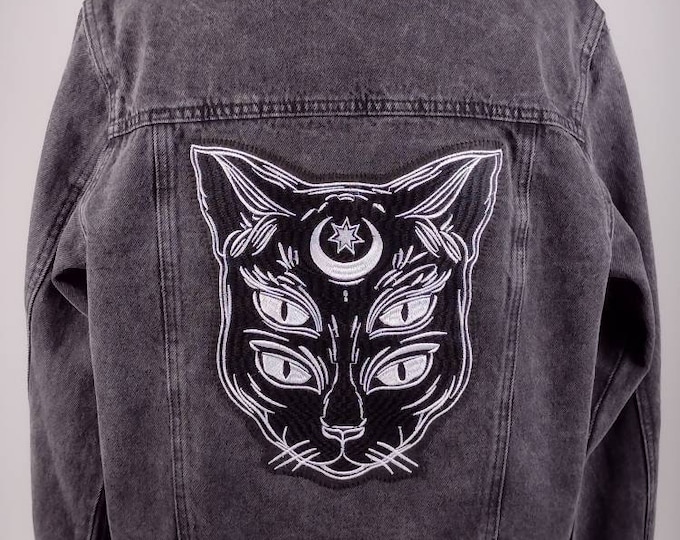 Black Cat Moon Studded Denim Jacket