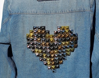 Studded heart denim jacket