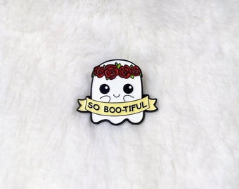 Cute Ghost with Roses Boo-tiful Pun Enamel Pin