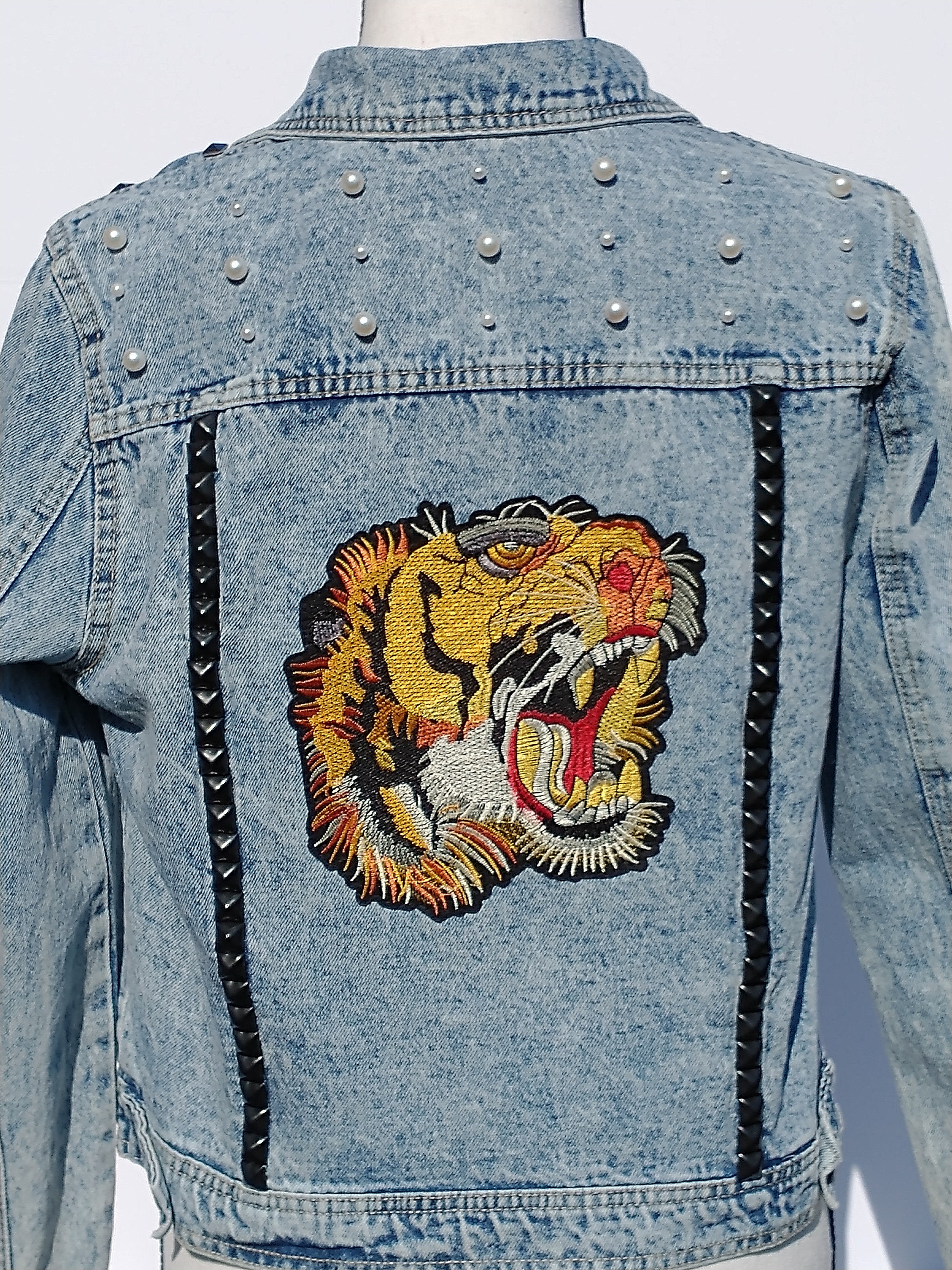 Studded Tiger Denim Jacket Etsy