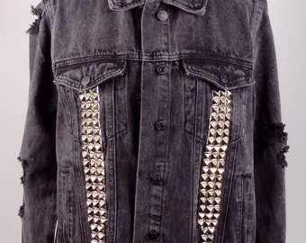 Black Cat Moon Studded Denim Jacket