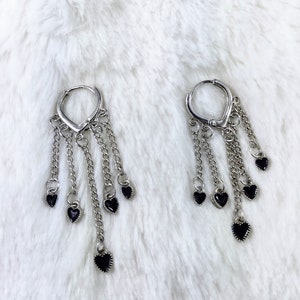 Black Hearts Tassel Dangle Drop Leverback Earrings
