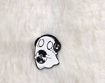 Sad Headphones Ghost enamel pin