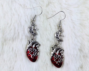 Anatomical Heart Moon Star Dangle Drop Hook Ear Wire Earrings