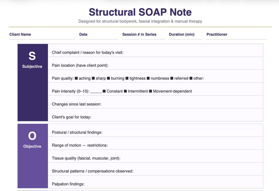 Structural Integration Rolfiing Intake Form Template.pdf Customizable Structural Body Assessment Templates for Rolfing ...