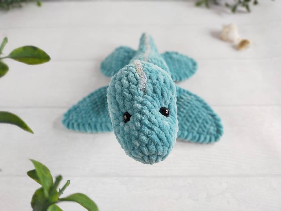 MARINE DINOSAUR with flippers and long neck. Crochet toy in Etsy