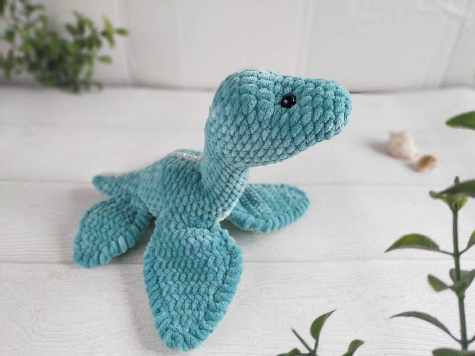 MARINE DINOSAUR with flippers and long neck. Crochet toy in Etsy